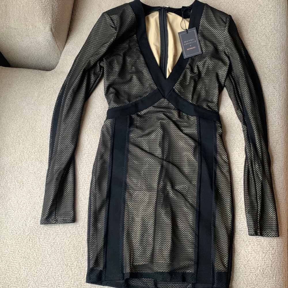 Michael Costello Mini Dress with mesh (fabric underneath, not see through)